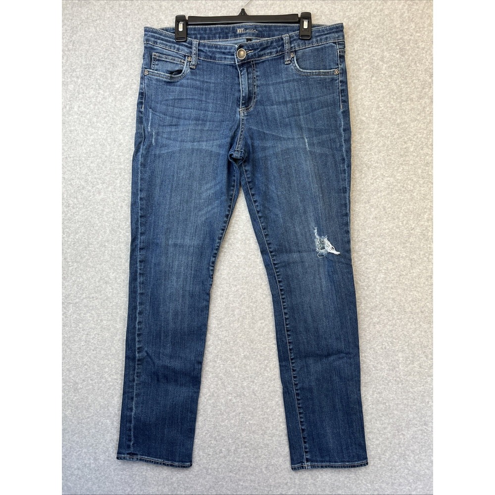 Women's Kut from the Kloth Jeans | Size 12 | Blue Dark Wash Distressed Straight